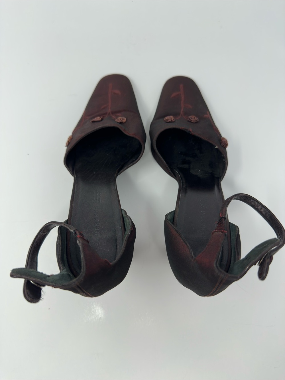 VTG 90s Kenneth Cole Floral Embroidered Mules Satin Kitten Heels 8.5 Whimsigoth - Picture 8 of 10